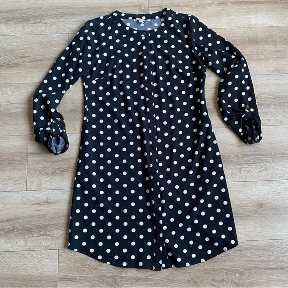 Merona dress button front pockets black white polka dot medium - Picture 1 of 6